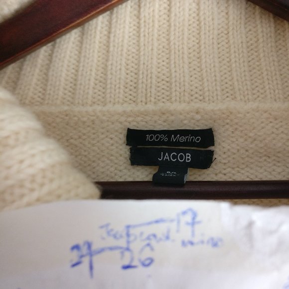 Merino Wool Chunky Knit Rollneck Decorated Turtleneck Sweater, Cream Neutral, L - Picture 8 of 8